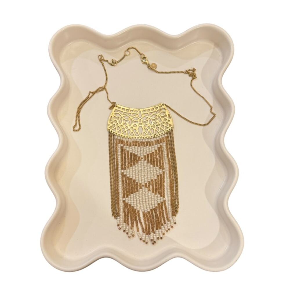 Stella & Dot Avalon Beaded Fringe Necklace - Gold/White